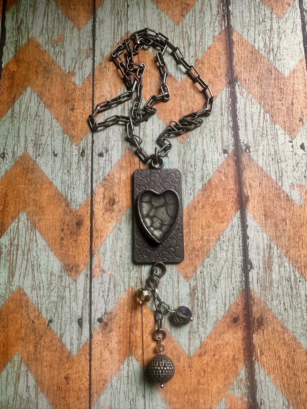 Heart Pendant Statement Necklace in Antique Silver